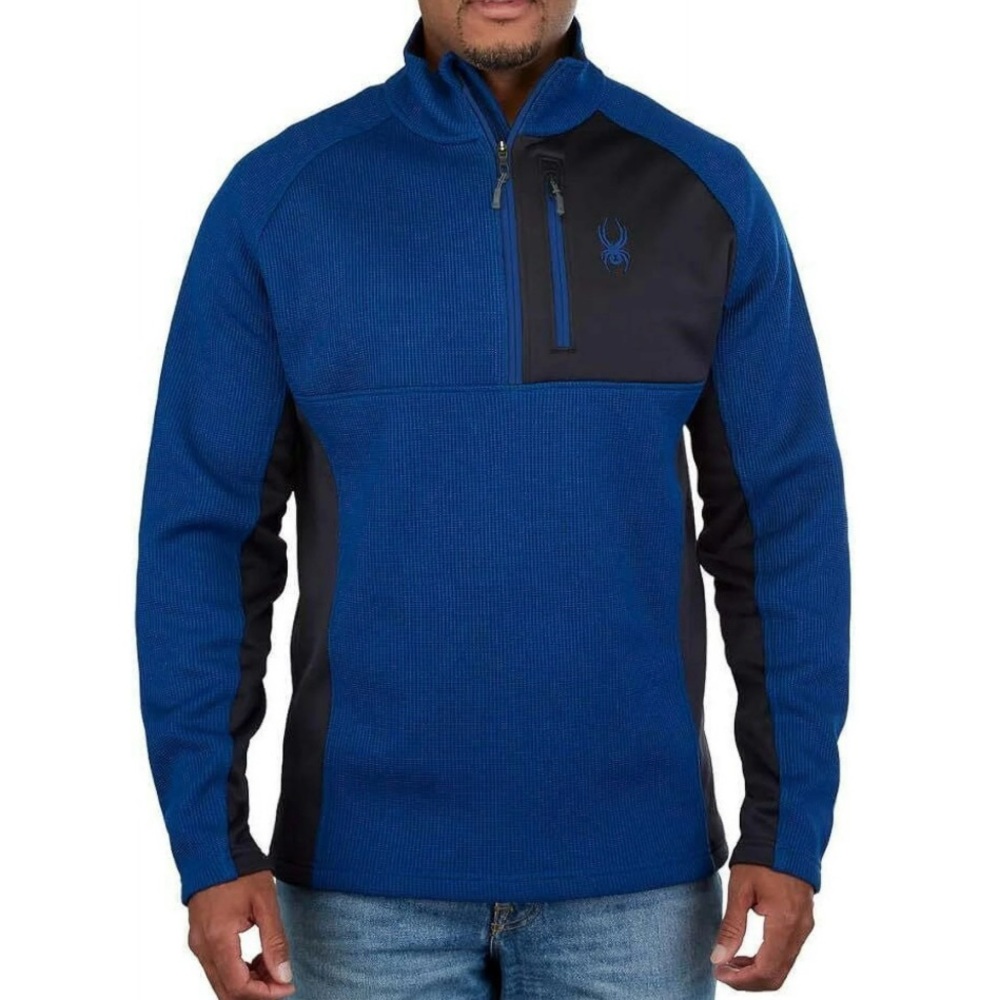BNWT Spyder Men's Half Zip Sweater Gait Knit Pullover Jacket Blue Size Medium